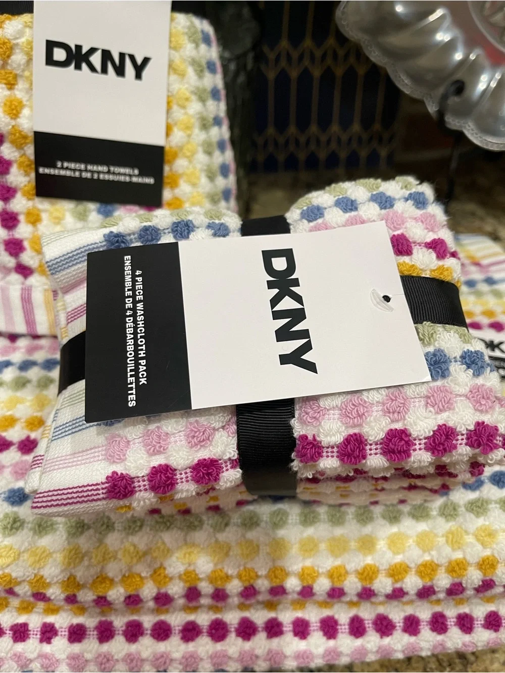 DKNY bath towel bundle - bath, hand and washcloths 100% Cotton colorful and soft